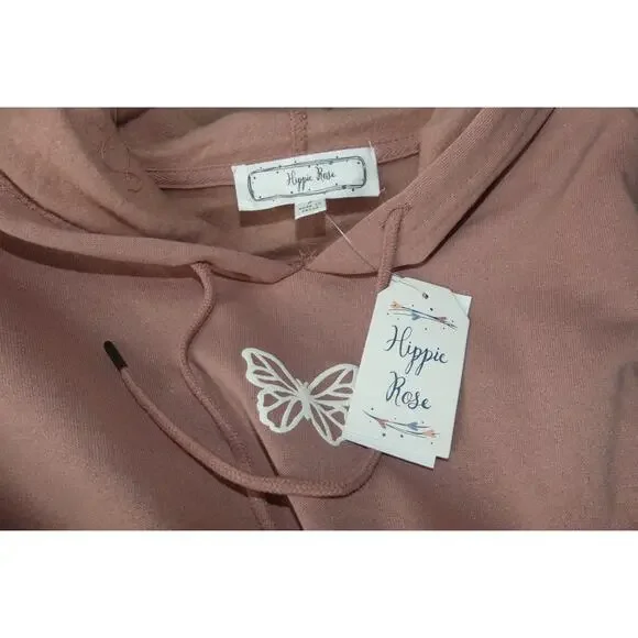 Hippie Rose Juniors Cropped Graphic Hoodie Size Small Mauve NWT Butterfly - Picture 3 of 7